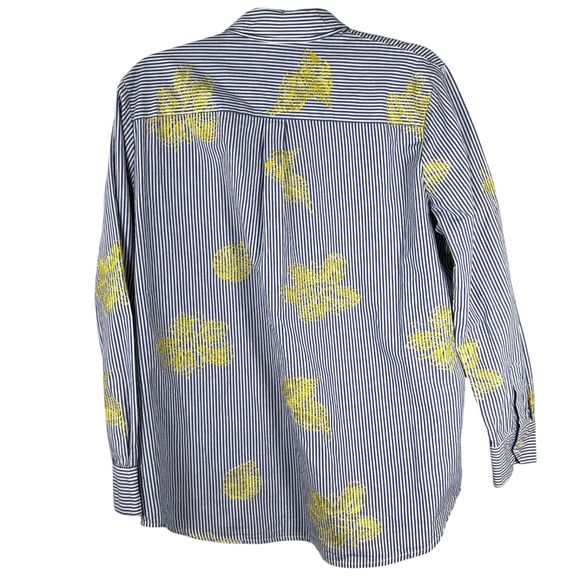 Scotch & Soda Palm Cove Stripe Embroidered Flower Button Shirt Women's Medium - Picture 9 of 9